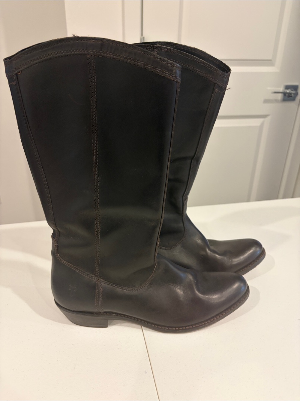 Frye Billy Classic Tall Leather Boots in Dark Brown